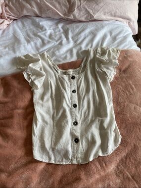 Universal Thread Cream Ruffle Sleeve Button-Front Top